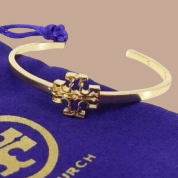 TORY BURCH LOGO DOUBLE T OPEN CUFF BRACELET 18k GOLD PLATED - Picture 2 of 5